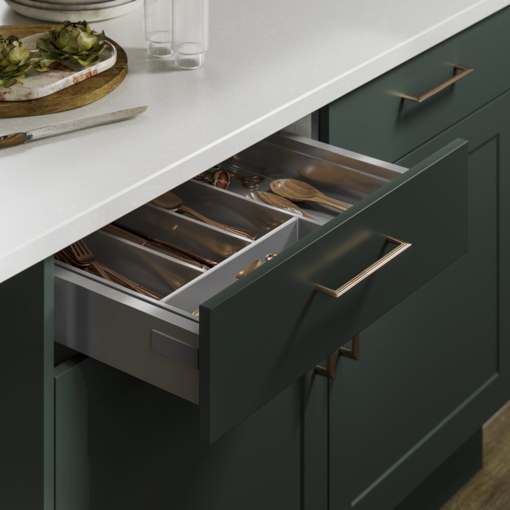 Harvard Hunter Green Drawer Organiser Detail.